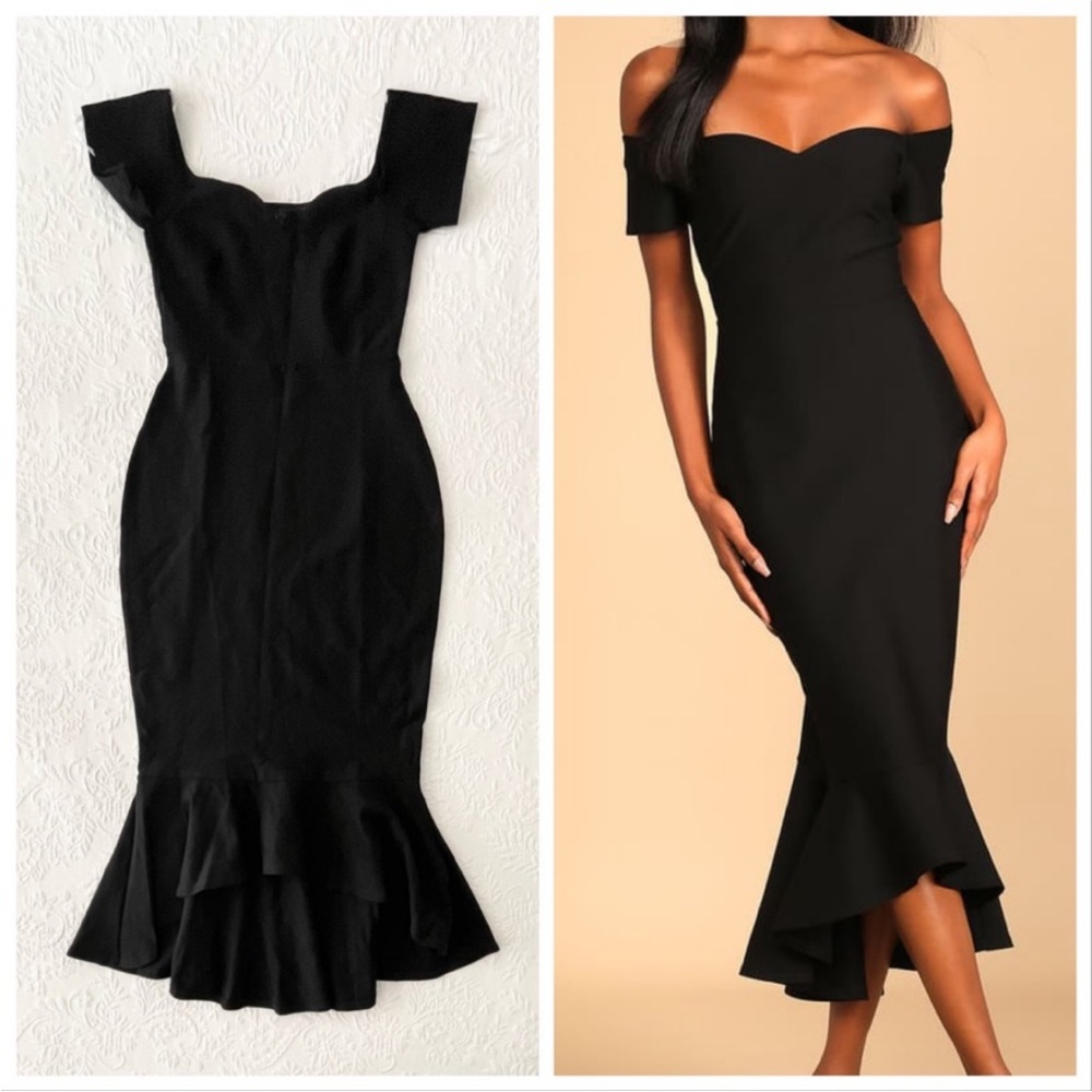 NWOT Lulus How Much I Care Black Off-the-Shoulder Midi Dress